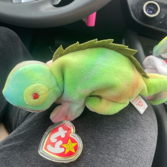 Rare ty Green and Pink iggy Iguana Plush Toy